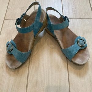 Dansko Mabel Sandal Teal Leather Open Toe Shoe